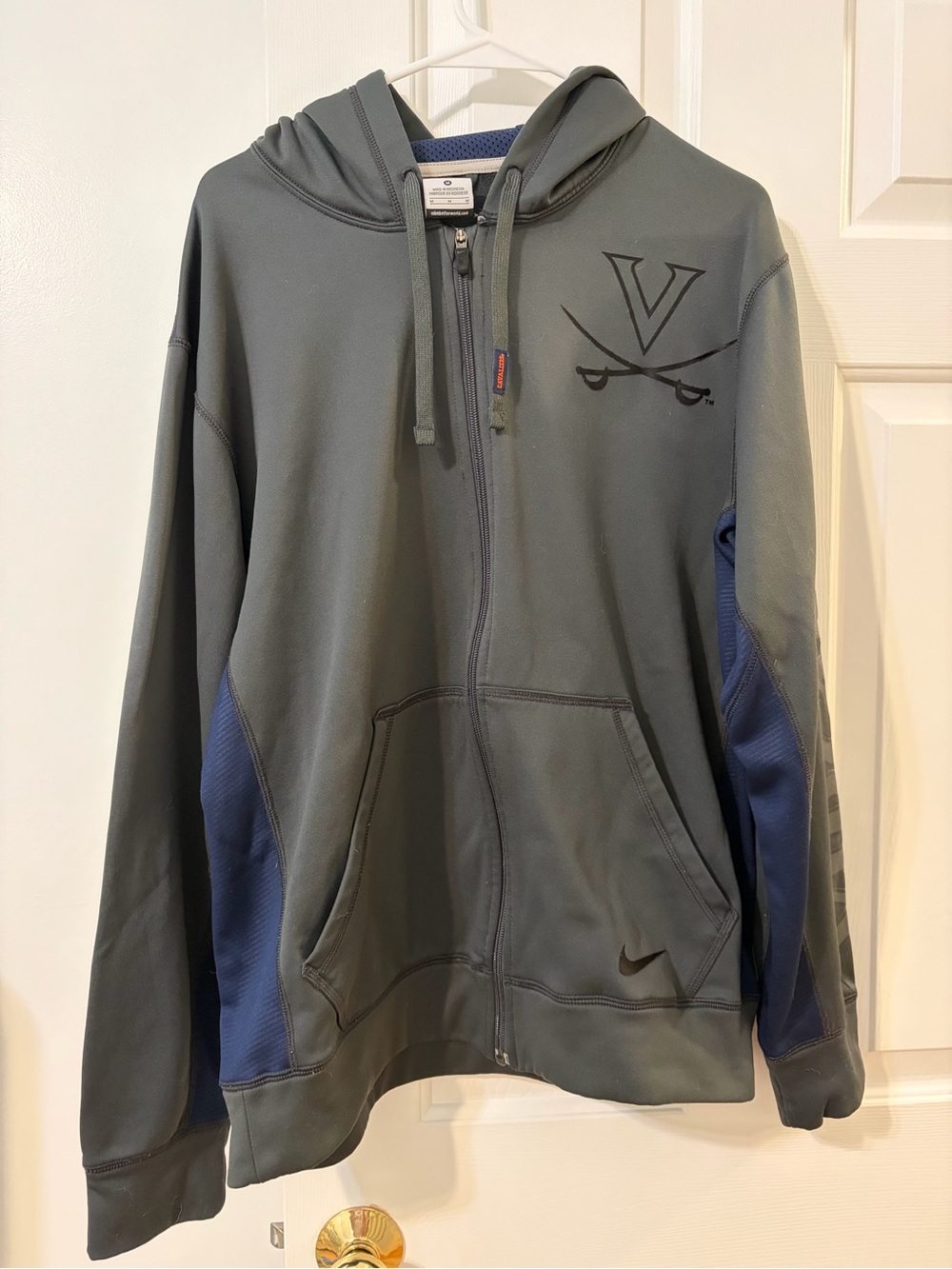 Nike Men's Gray Hoodie Jacket with Navy Side Panels - University of Virginia